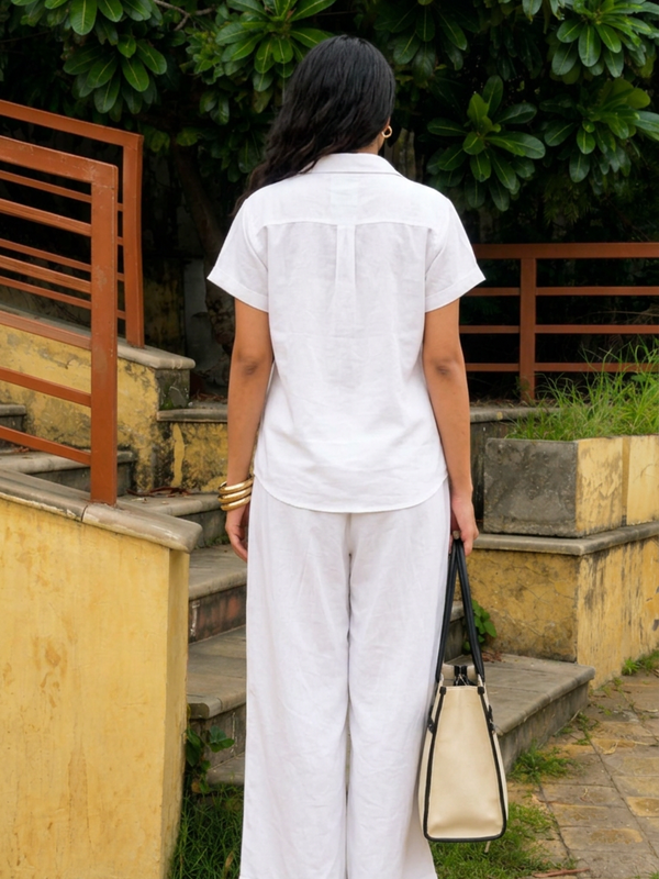 Women’s Shoulder Down Cotton Slub Solid Casual Shirt