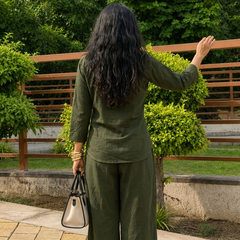Women’s Cotton Slub Solid Casual Shirt with 3/4 Sleeves