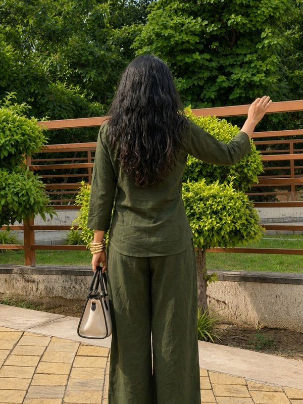 Women’s Cotton Slub Solid Casual Shirt with 3/4 Sleeves