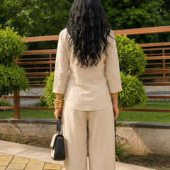 Women’s Cotton Slub Solid Casual Shirt with 3/4 Sleeves