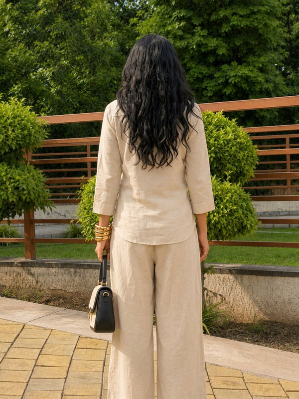 Women’s Cotton Slub Solid Casual Shirt with 3/4 Sleeves